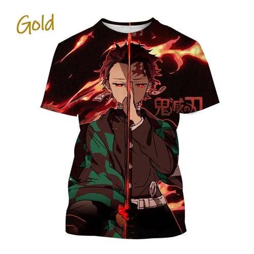 Nueva camiseta  de moda Kamado Tanjirou Anime Demon Slayer impresión 3D Casual cuello redondo manga corta