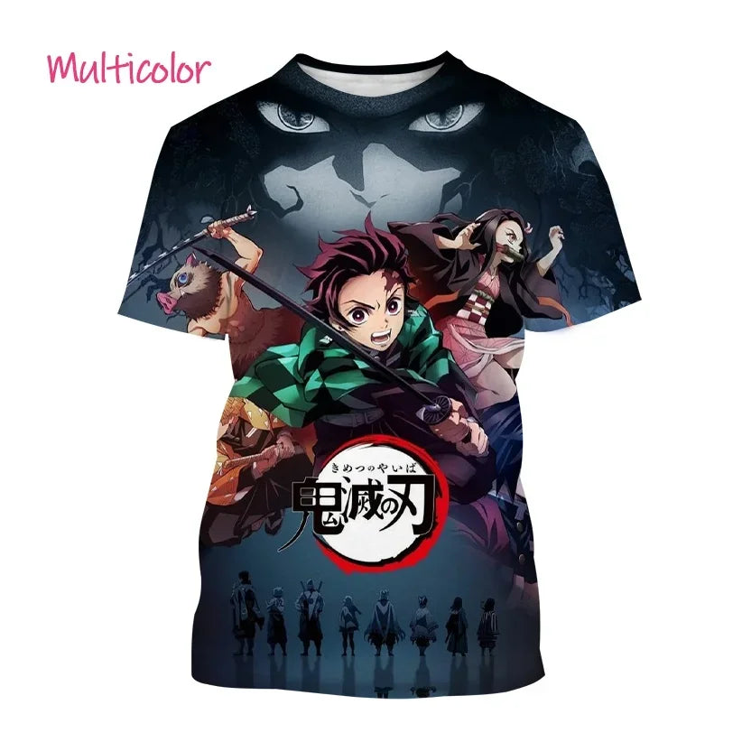 Nueva camiseta  de moda Kamado Tanjirou Anime Demon Slayer impresión 3D Casual cuello redondo manga corta