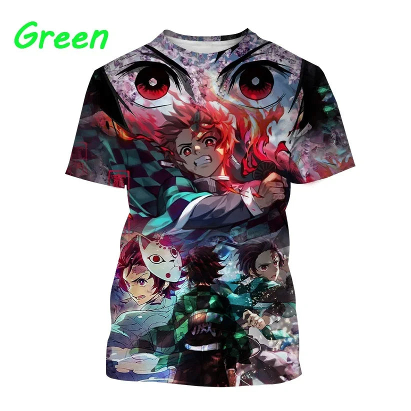 Nueva camiseta  de moda Kamado Tanjirou Anime Demon Slayer impresión 3D Casual cuello redondo manga corta