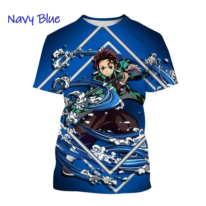 Nueva camiseta  de moda Kamado Tanjirou Anime Demon Slayer impresión 3D Casual cuello redondo manga corta