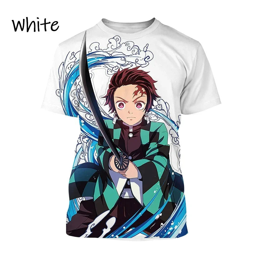 Nueva camiseta  de moda Kamado Tanjirou Anime Demon Slayer impresión 3D Casual cuello redondo manga corta