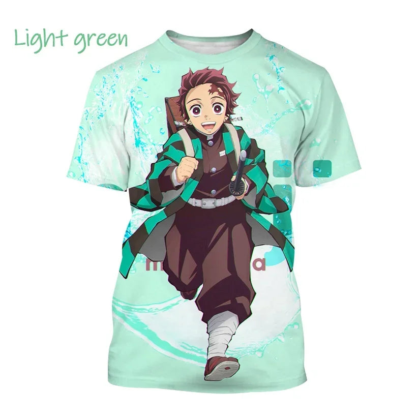 Nueva camiseta  de moda Kamado Tanjirou Anime Demon Slayer impresión 3D Casual cuello redondo manga corta