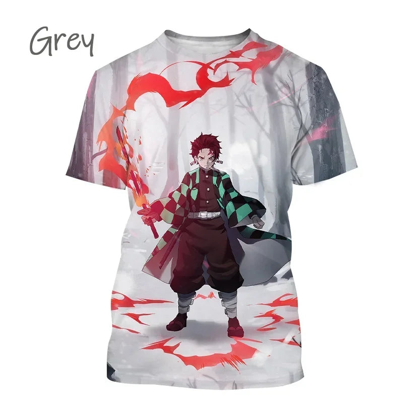 Nueva camiseta  de moda Kamado Tanjirou Anime Demon Slayer impresión 3D Casual cuello redondo manga corta