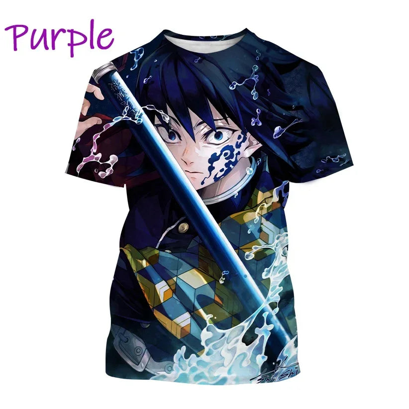 Nueva camiseta  de moda Kamado Tanjirou Anime Demon Slayer impresión 3D Casual cuello redondo manga corta