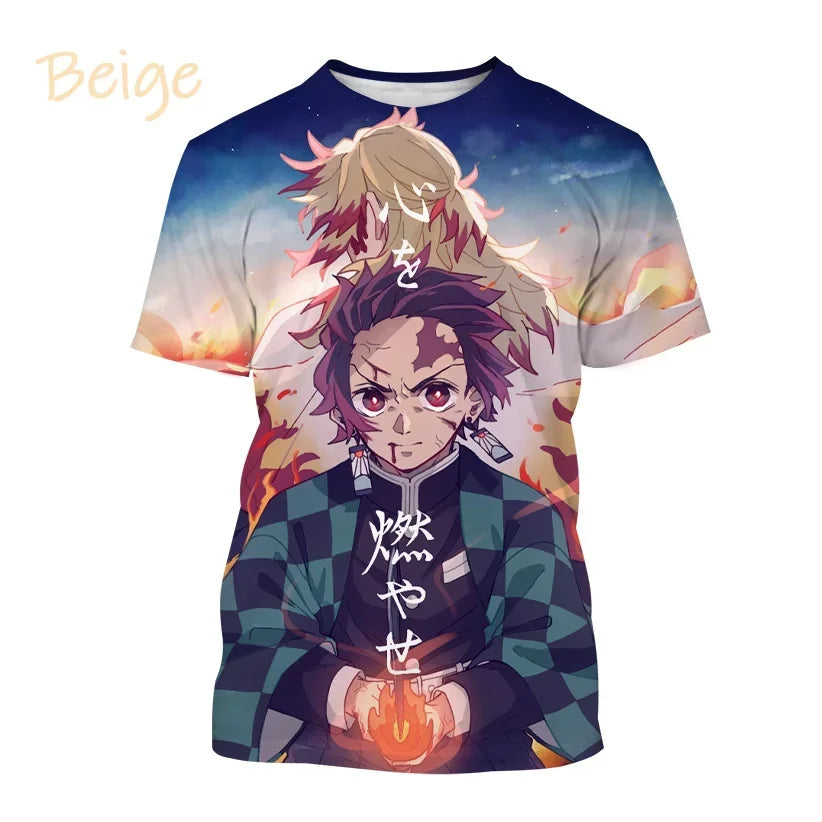 Nueva camiseta  de moda Kamado Tanjirou Anime Demon Slayer impresión 3D Casual cuello redondo manga corta