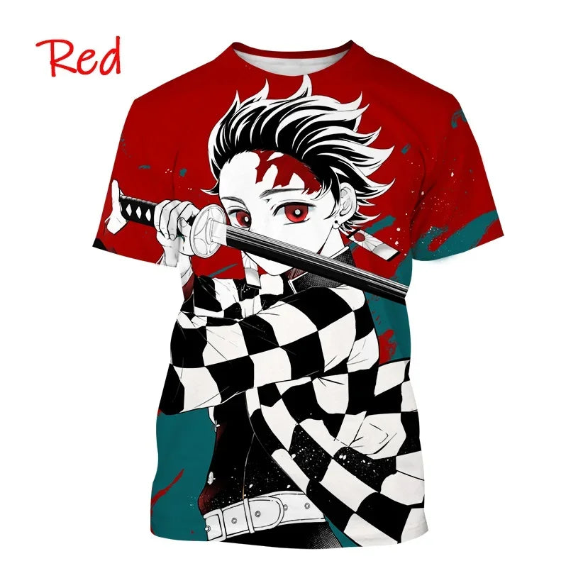 Nueva camiseta  de moda Kamado Tanjirou Anime Demon Slayer impresión 3D Casual cuello redondo manga corta