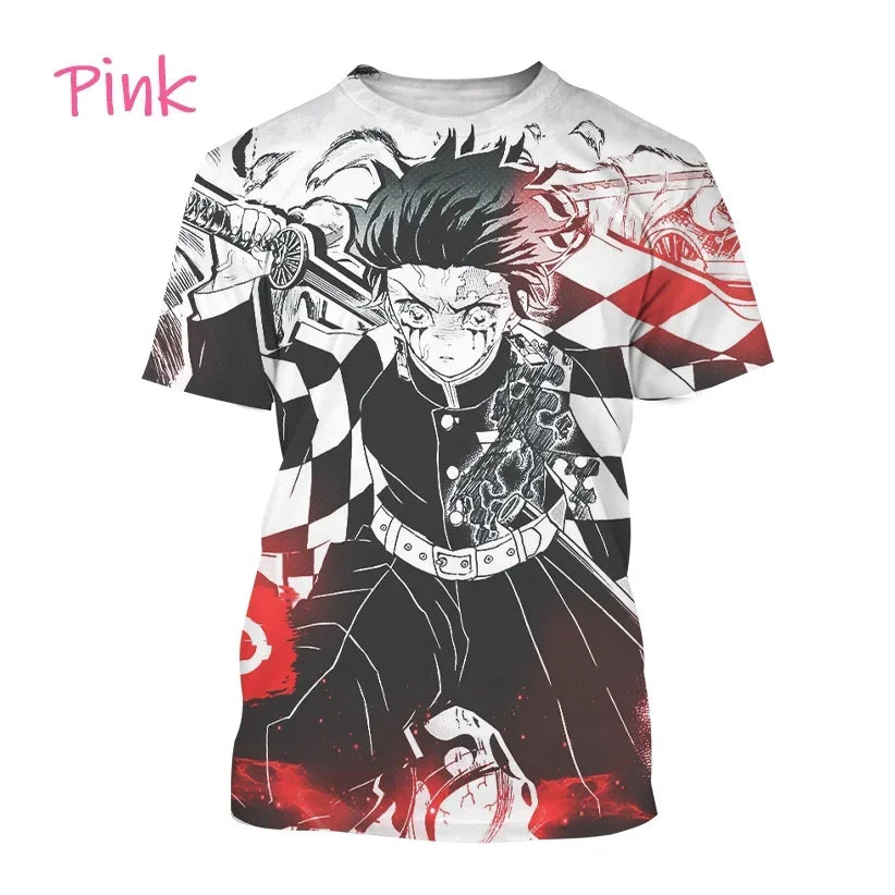 Nueva camiseta  de moda Kamado Tanjirou Anime Demon Slayer impresión 3D Casual cuello redondo manga corta