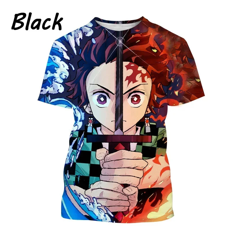 Nueva camiseta  de moda Kamado Tanjirou Anime Demon Slayer impresión 3D Casual cuello redondo manga corta