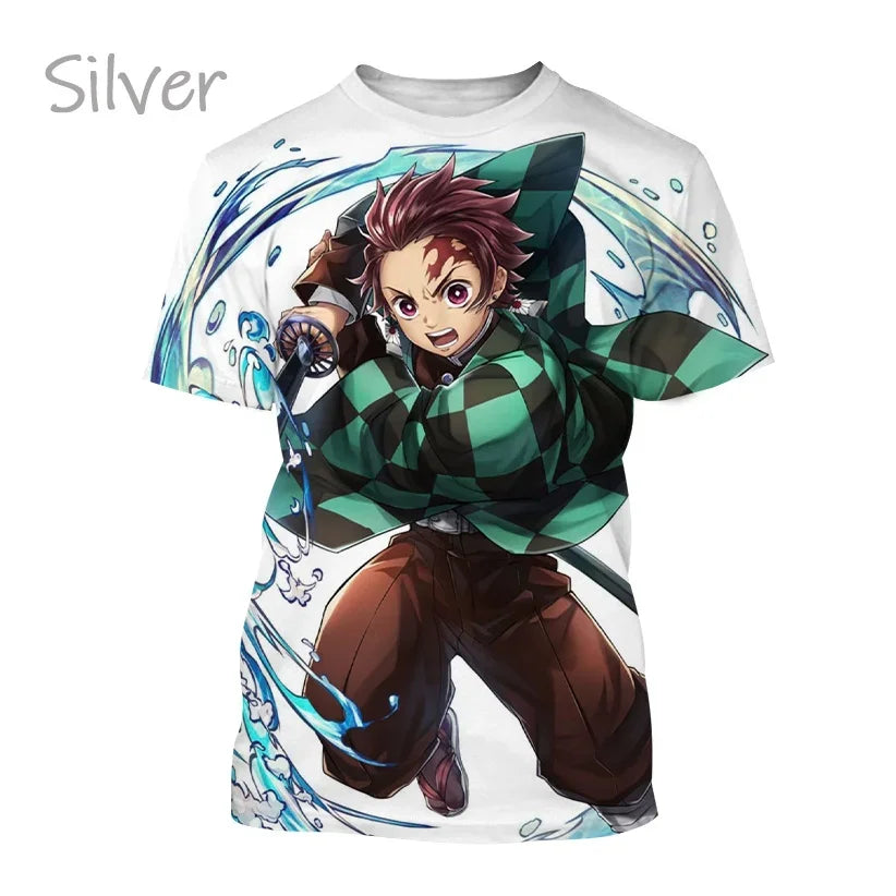 Nueva camiseta  de moda Kamado Tanjirou Anime Demon Slayer impresión 3D Casual cuello redondo manga corta