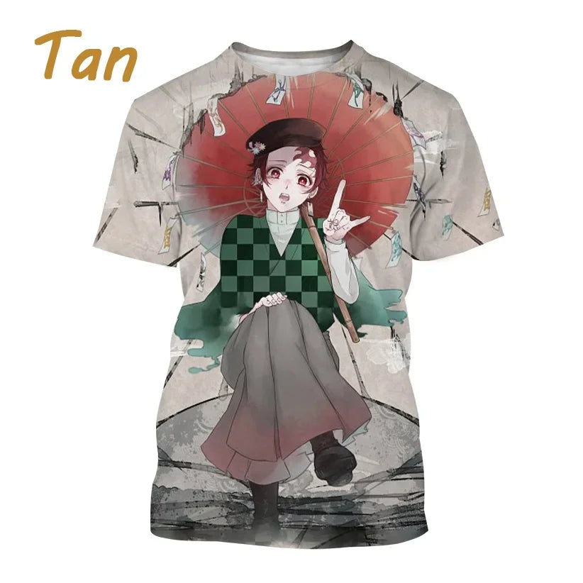 Nueva camiseta  de moda Kamado Tanjirou Anime Demon Slayer impresión 3D Casual cuello redondo manga corta