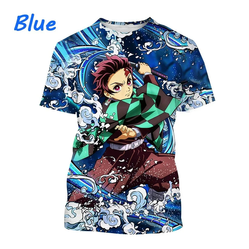 Nueva camiseta  de moda Kamado Tanjirou Anime Demon Slayer impresión 3D Casual cuello redondo manga corta