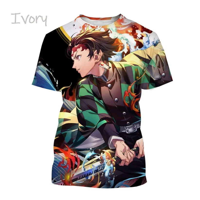 Nueva camiseta  de moda Kamado Tanjirou Anime Demon Slayer impresión 3D Casual cuello redondo manga corta