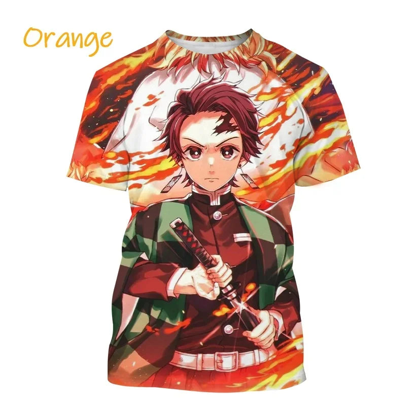 Nueva camiseta  de moda Kamado Tanjirou Anime Demon Slayer impresión 3D Casual cuello redondo manga corta