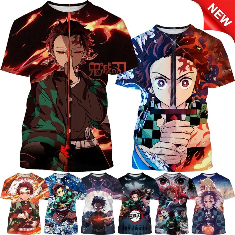 Nueva camiseta  de moda Kamado Tanjirou Anime Demon Slayer impresión 3D Casual cuello redondo manga corta
