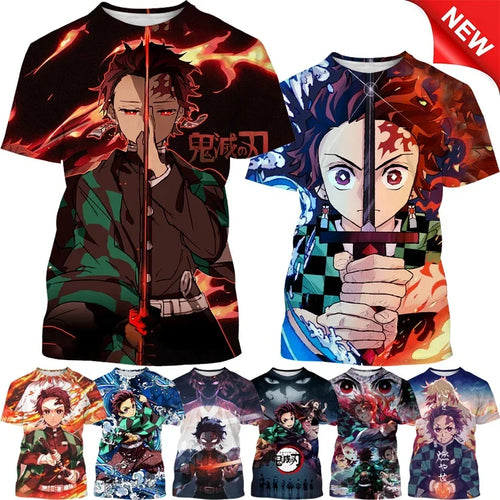 Nueva camiseta  de moda Kamado Tanjirou Anime Demon Slayer impresión 3D Casual cuello redondo manga corta