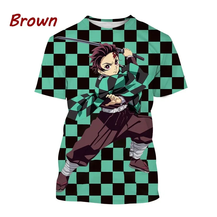 Nueva camiseta  de moda Kamado Tanjirou Anime Demon Slayer impresión 3D Casual cuello redondo manga corta